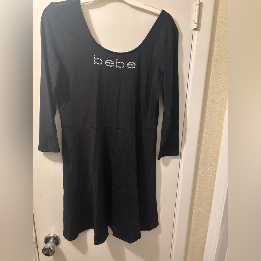 Bebe Fit and Flare 3/4 sleeve logo dress